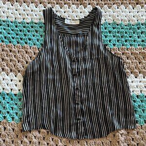 Black White Striped Button Open Cross Back Sleeveless Top Shirt Womans sz Small
